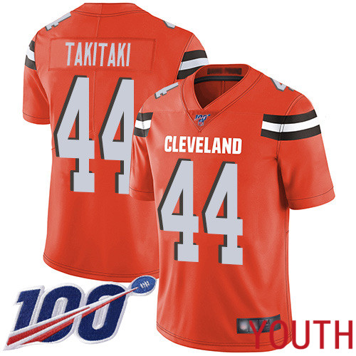 Cleveland Browns Sione Takitaki Youth Orange Limited Jersey #44 NFL Football Alternate 100th Season Vapor Untouchable